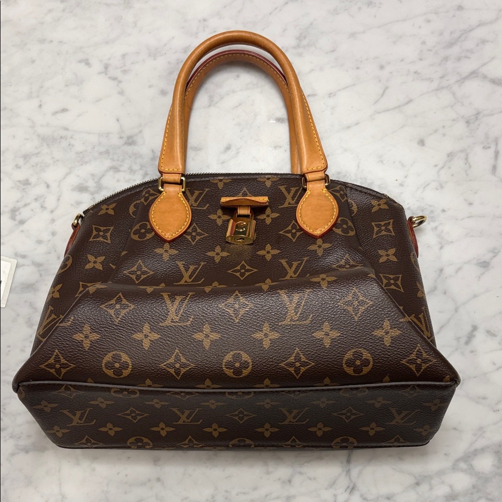 Louis Vuitton Monogram Rivoli Canvas Satchel with Tan Leather Handles